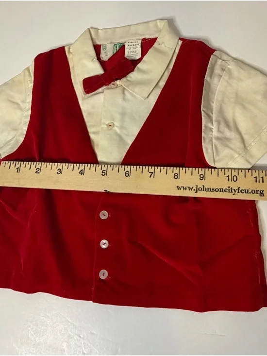 Vintage Baby Togs 2pc Red/White Cotton/Velvet button vest and pant set. 1960’s? - Picture 8 of 11